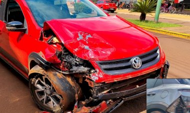 Colisão entre Creta e Saveiro Cross é registrada na Avenida Santo Cristo, em Nova Santa Rosa