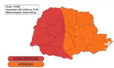 Simepar alerta para tempestades severas no Paraná entre sexta e sábado