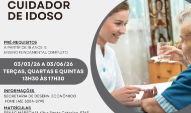 Ainda há vagas para curso gratuito de Cuidador de Idoso em Marechal Rondon