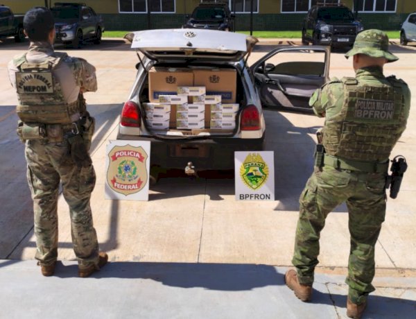 BPFRON e Polícia Federal apreendem veículo com cigarros contrabandeados na BR-272, em Guaíra