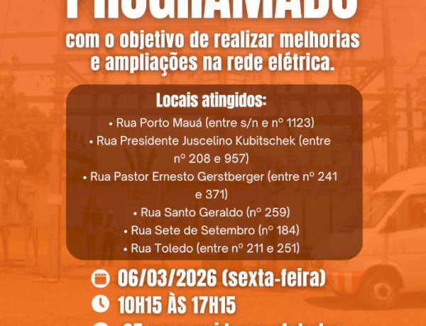 Desligamento programado de energia afetará 35 unidades consumidoras em Nova Santa Rosa