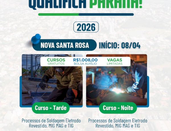 Curso gratuito de soldagem oferece bolsa de R$ 1.008 e está com últimas vagas em Nova Santa Rosa