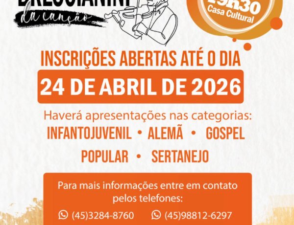 Inscrições seguem abertas para o 4º Festival Brescianini da Canção em Marechal Rondon