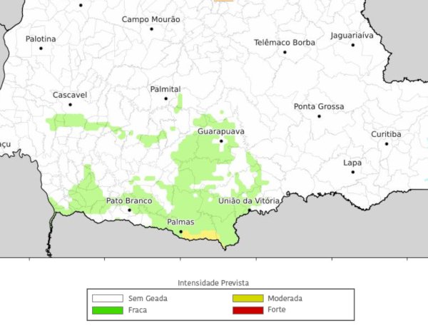 Simepar alerta para risco de geada no Paraná neste domingo; Oeste pode registrar temperaturas próximas de 0°C