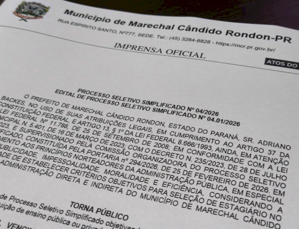 Prefeitura abre inscrições para PSS de estágio na área da Educação em Marechal Rondon