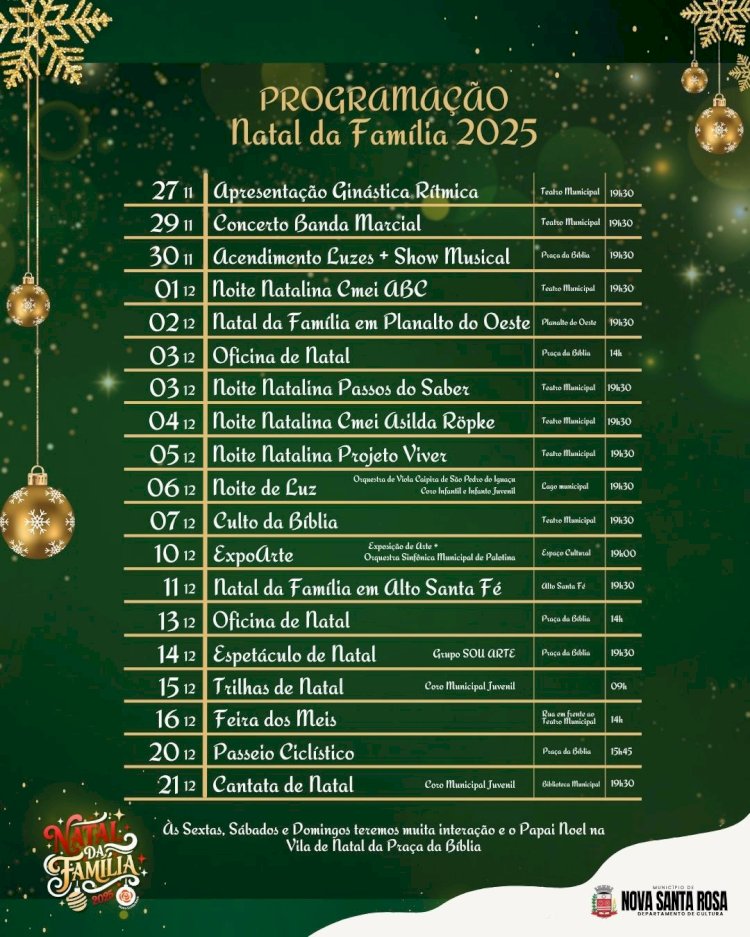 Nova Santa Rosa anuncia programação completa do Natal da Família 2025