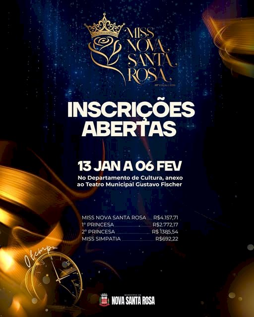Inscrições abertas para o Concurso Miss Nova Santa Rosa 2026