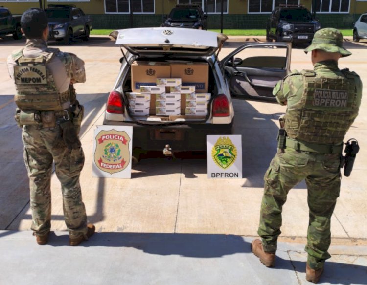 BPFRON e Polícia Federal apreendem veículo com cigarros contrabandeados na BR-272, em Guaíra
