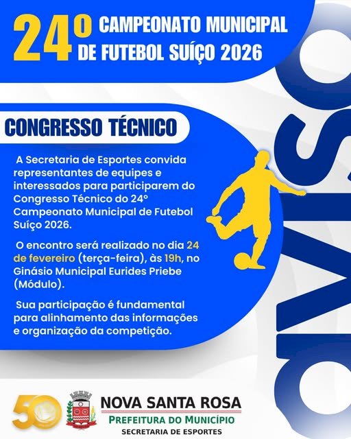 Congresso Técnico do 24º Campeonato Municipal de Futebol Suíço será na terça-feira (24)