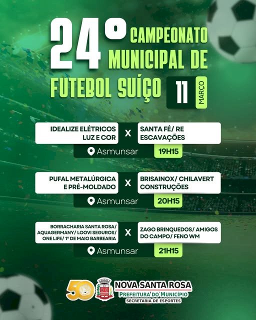 24º Campeonato Municipal de Futebol Suíço começa nesta quarta-feira em Nova Santa Rosa