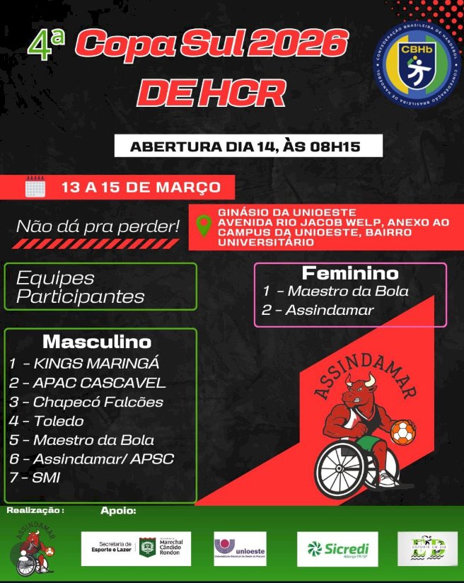 Marechal Rondon sedia a 4ª Copa Sul 2026 de Handebol em Cadeira de Rodas