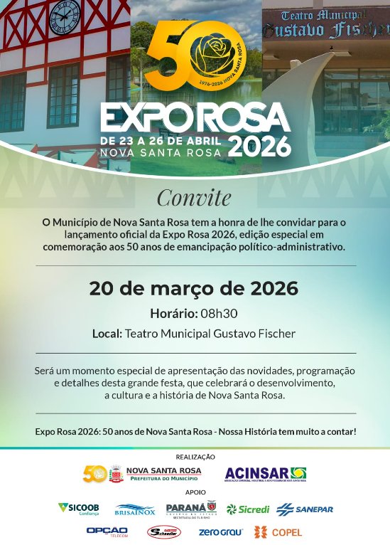 Lançamento oficial da Expo Rosa 2026 será no dia 20 de março em Nova Santa Rosa