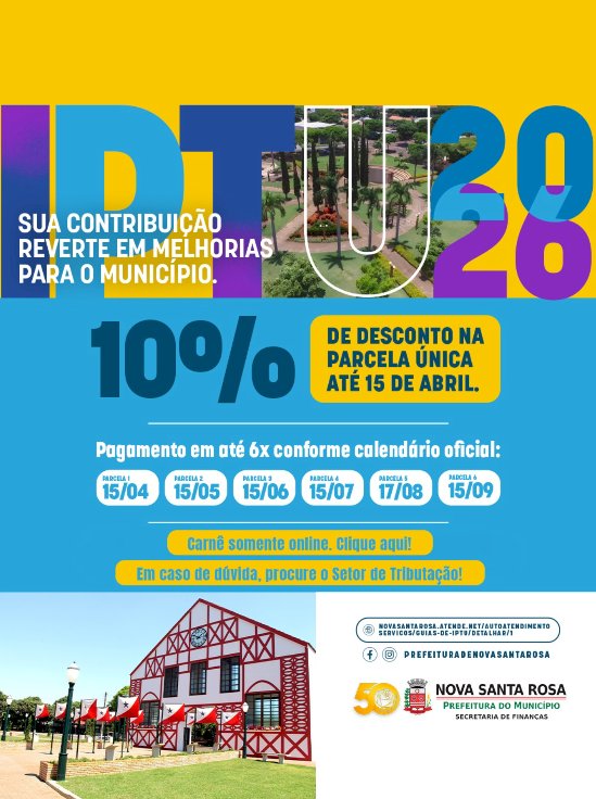 IPTU com desconto em Nova Santa Rosa até dia 15 de abril
