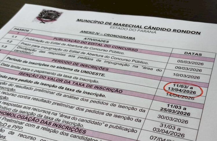 Inscrições para concurso público em Marechal Rondon seguem até segunda-feira