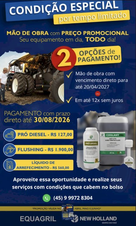 Equagril lança promoção com condições especiais para manutenção de equipamentos