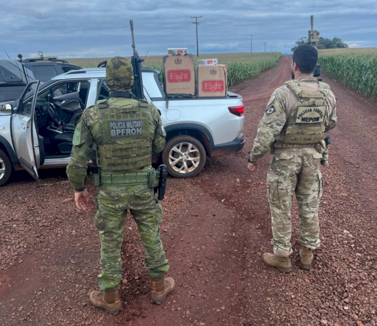 BPFRON e Polícia Federal apreendem veículo com mil pacotes de cigarros contrabandeados em Guaíra