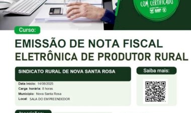 Inscrições para o curso de Emissão de Nota Fiscal Eletrônica de Produtor Rural seguem abertas até terça-feira (12)
