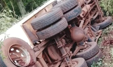 Caminhão de ração tomba na PR-364 em Palotina