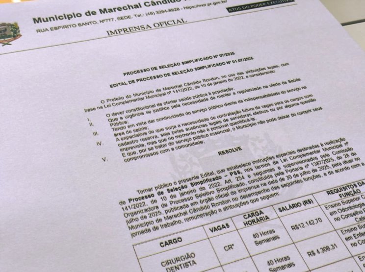 Abertas as inscrições para o Processo Seletivo Simplificado na Saúde da prefeitura rondonense