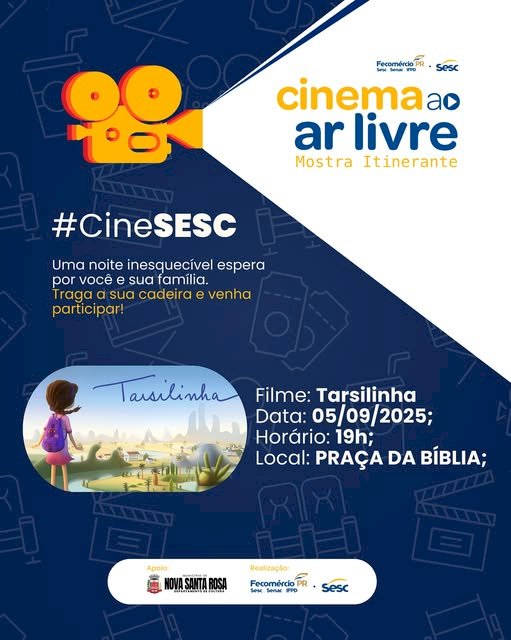 Cine Sesc leva cinema ao ar livre para Nova Santa Rosa na próxima sexta-feira (05)