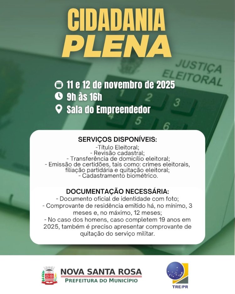 Programa Cidadania Plena do TRE-PR realiza atendimentos em Nova Santa Rosa nesta terça e quarta-feira